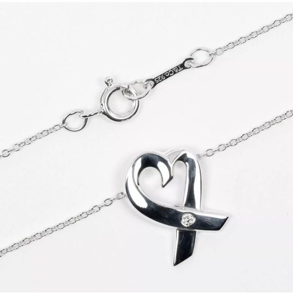 Tiffany & Co Paloma Picasso Silver Loving Heart Pendant with Diamond - 16”